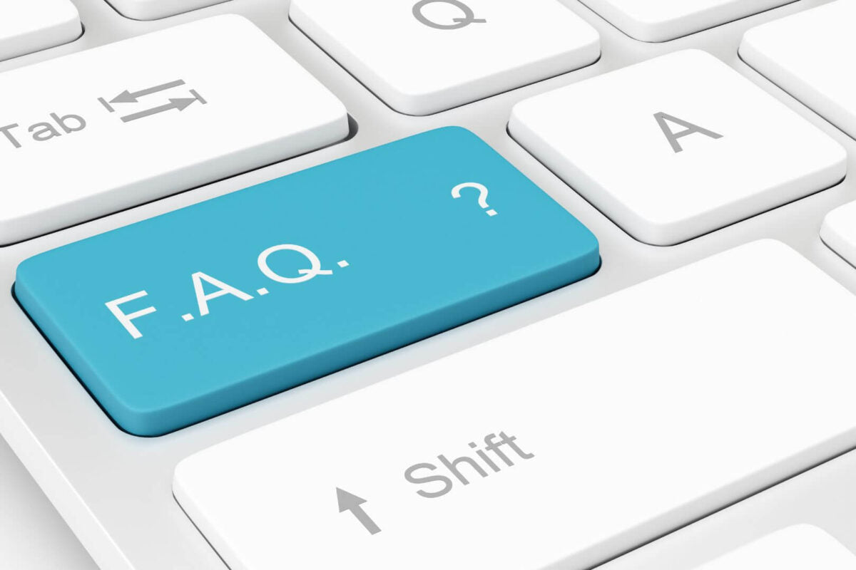 Blue 'F.A.Q.' key on a computer keyboard
